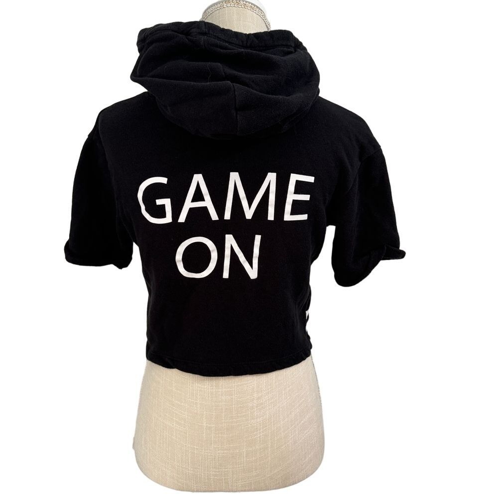 Divided H&M Hoodie Womens XS‎ Black Short Sleeve Crop Top Athletic Sporty Y2K